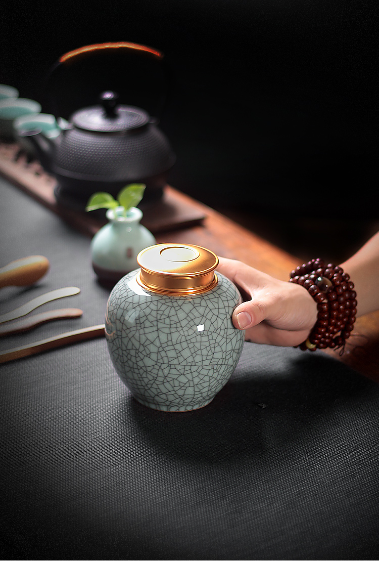 龙泉青瓷密封茶叶罐陶瓷便携家用茶罐大号茶具普洱茶叶茶罐存茶罐qy