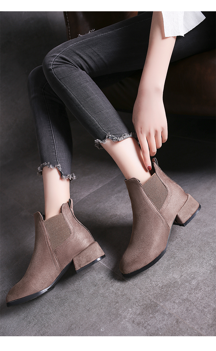 小短靴女2018新款秋季靴子女粗跟百搭短筒矮靴网红靴方头女士裸靴