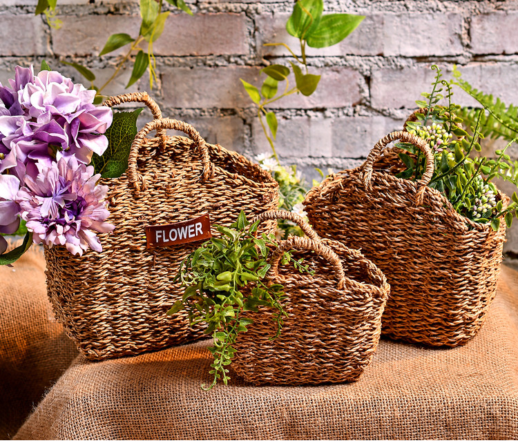 壁挂式小花篮麻绳编织吊篮田园小清新手工藤编挂钩式花盆装饰挂件半圆