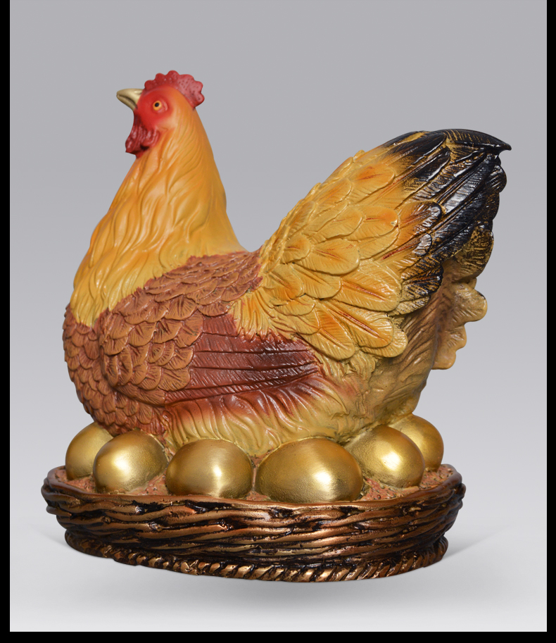 定制铜鸡摆件母鸡下金蛋家居风水摆件客厅鸡摆设工艺品彩铜鸡ch8号圆