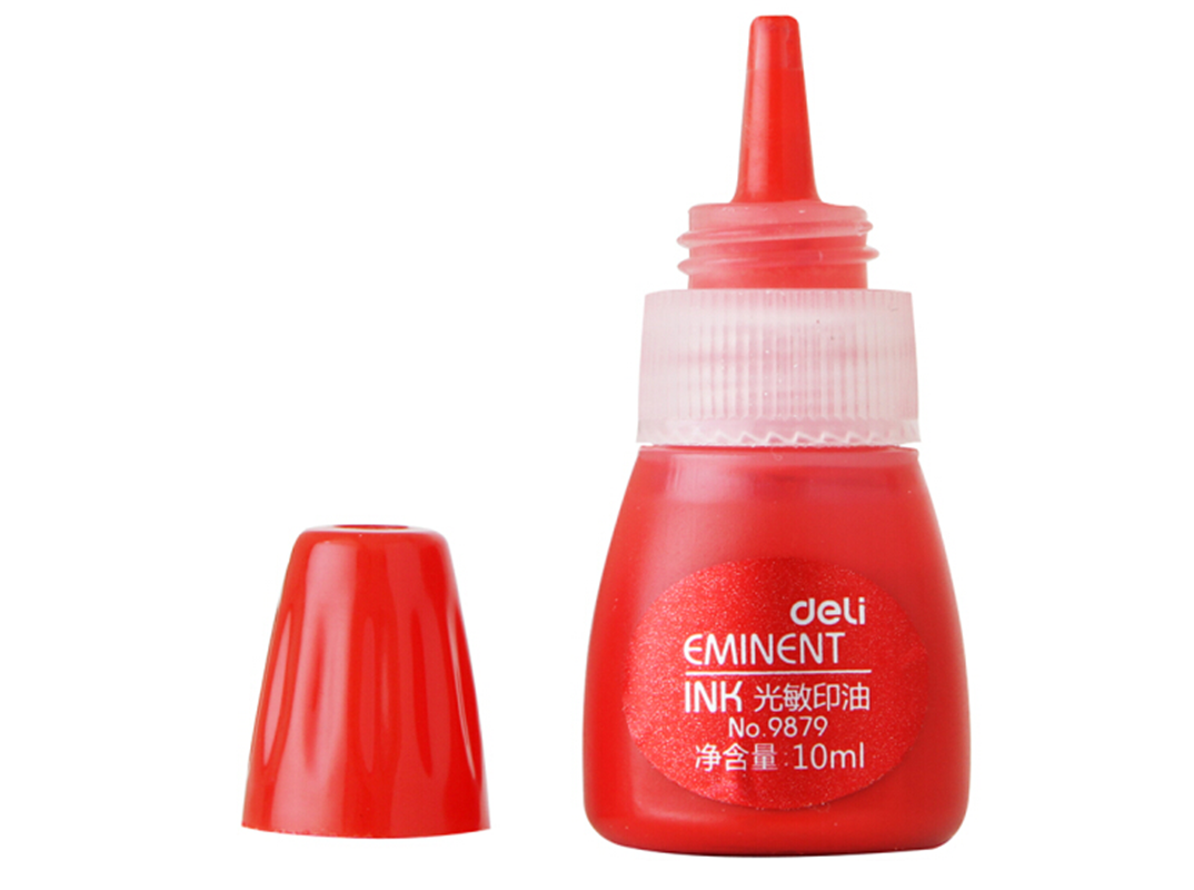 得力deli10ml财务印章光敏印油红色光敏印章油9879支deli9879