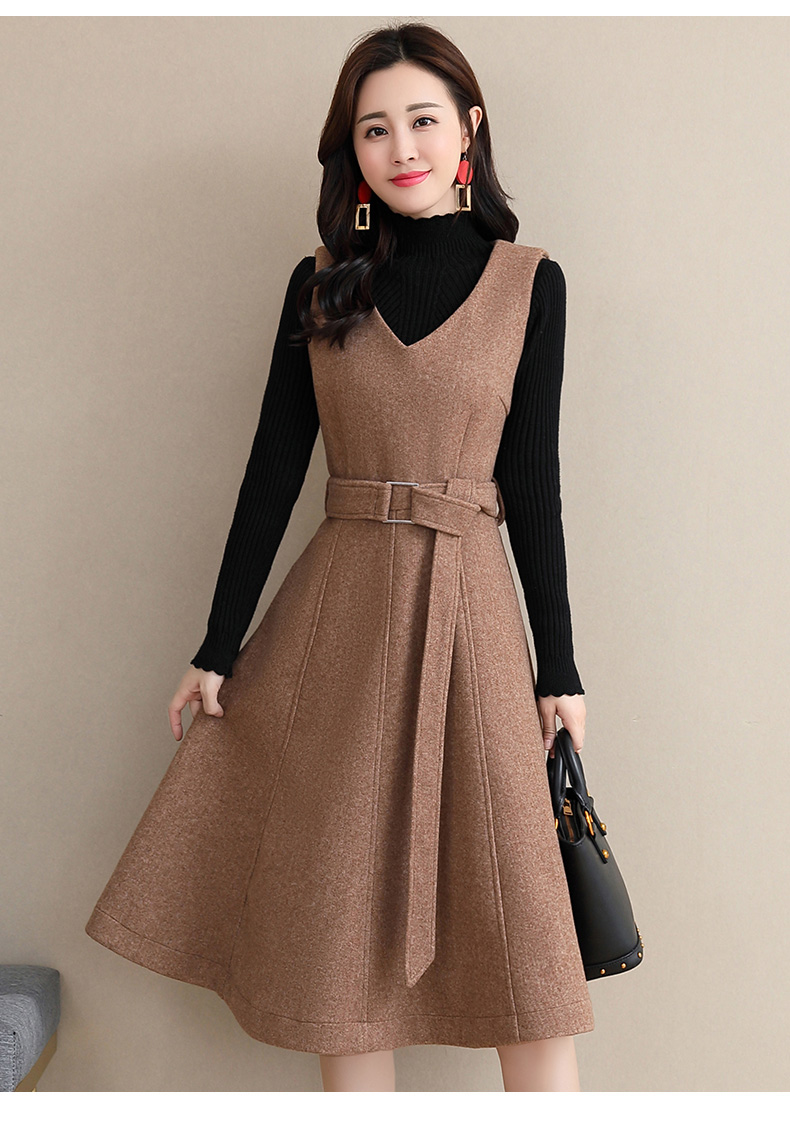 班俏banqiao秋冬款毛呢背心裙两件套女2018新款韩版气质中长款加厚冬