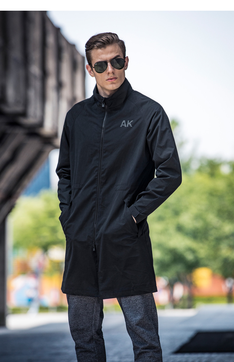 ak男装 春秋新款都市特工字母印花中长款大码休闲男士风衣外套