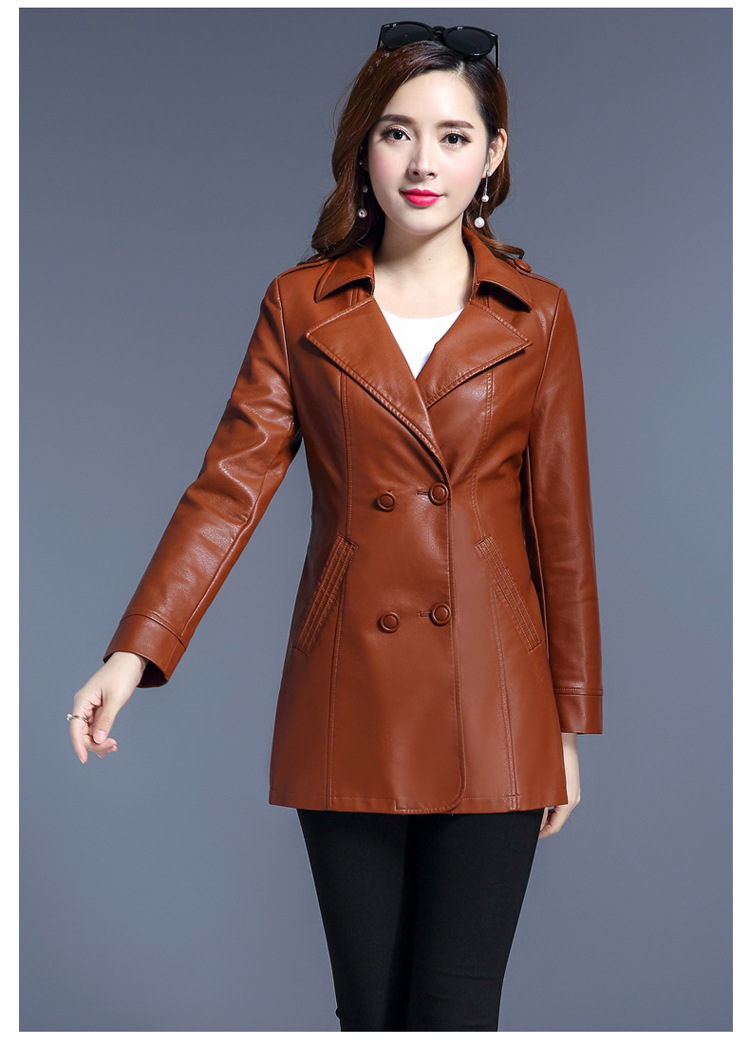女装皮衣中长款春季皮大衣皮夹克风衣修身显瘦时尚皮外套