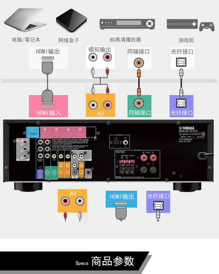 yamaha雅马哈rxv37751av家用功放机大功率4k数字家庭影院黑色