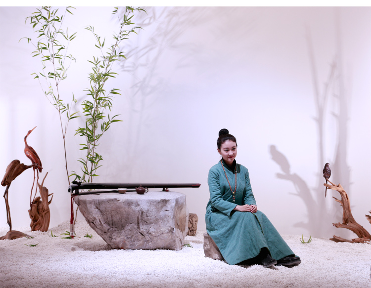 佛笑缘秋季中国风禅意女装复古茶服女连衣裙中式改良棉服汉服琴服