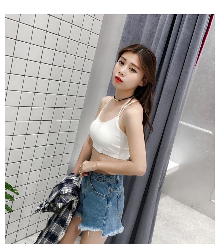 mtiny夏季防走光文胸女士无缝挂脖短款裹胸抹胸运动内衣背心带胸垫