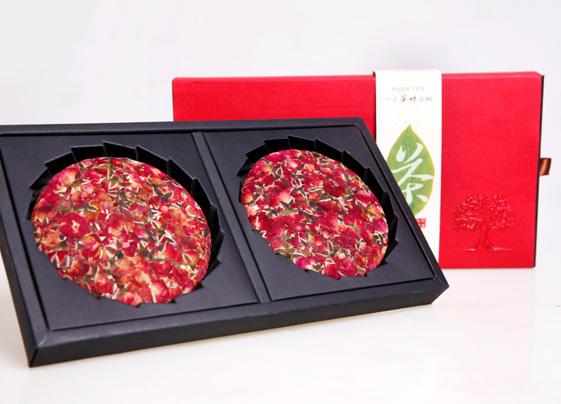 吉顺号云南花草茶苦水玫瑰花茶饼200g2饼花冠花茶礼盒装包邮