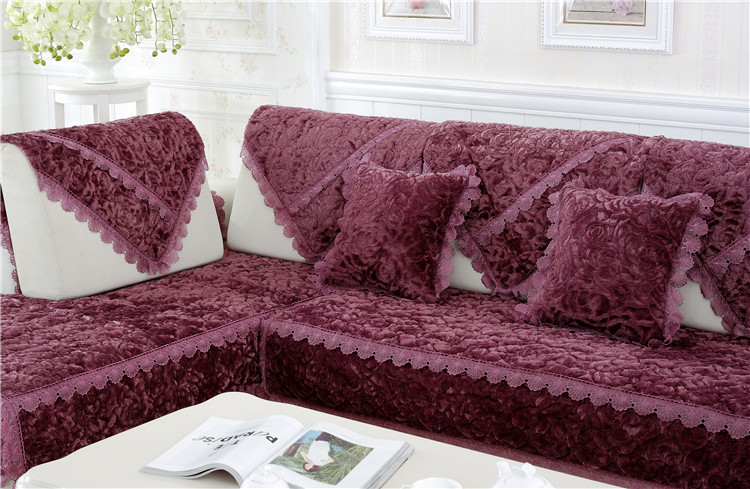 冬季沙发垫简约靠背沙发套咖啡色欧式布艺防滑坐垫毛绒加厚沙发巾