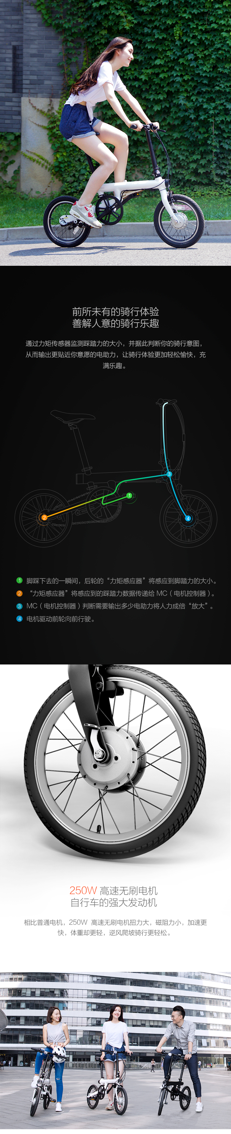 米家骑记电助力折叠自行车 白色