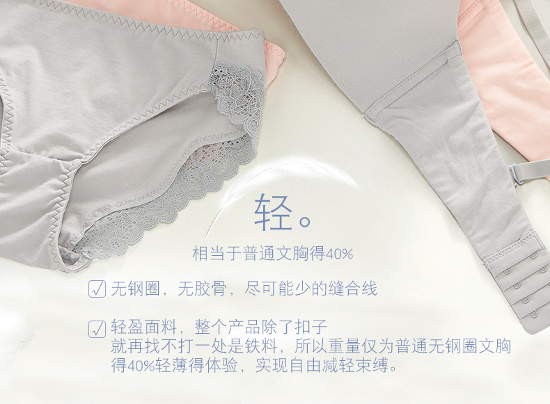 素肌棉内衣套装女文胸聚拢无钢圈收副乳防下垂光面蕾丝薄款文胸少女