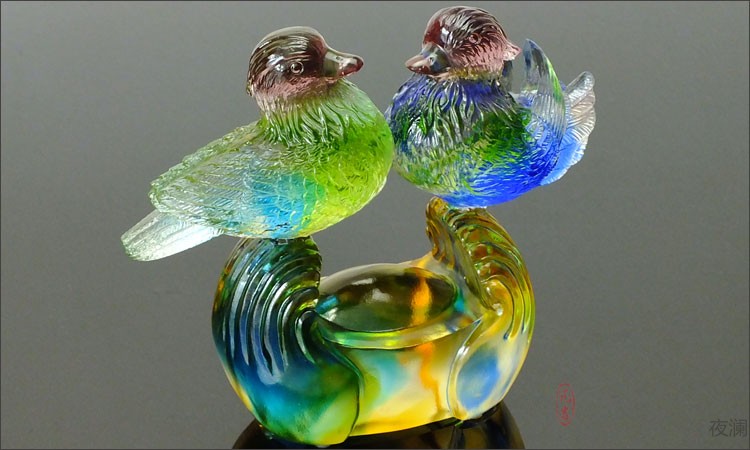 婚庆摆设婚礼纪念结婚礼品家庭小装饰工艺品客厅琉璃鸳鸯摆件