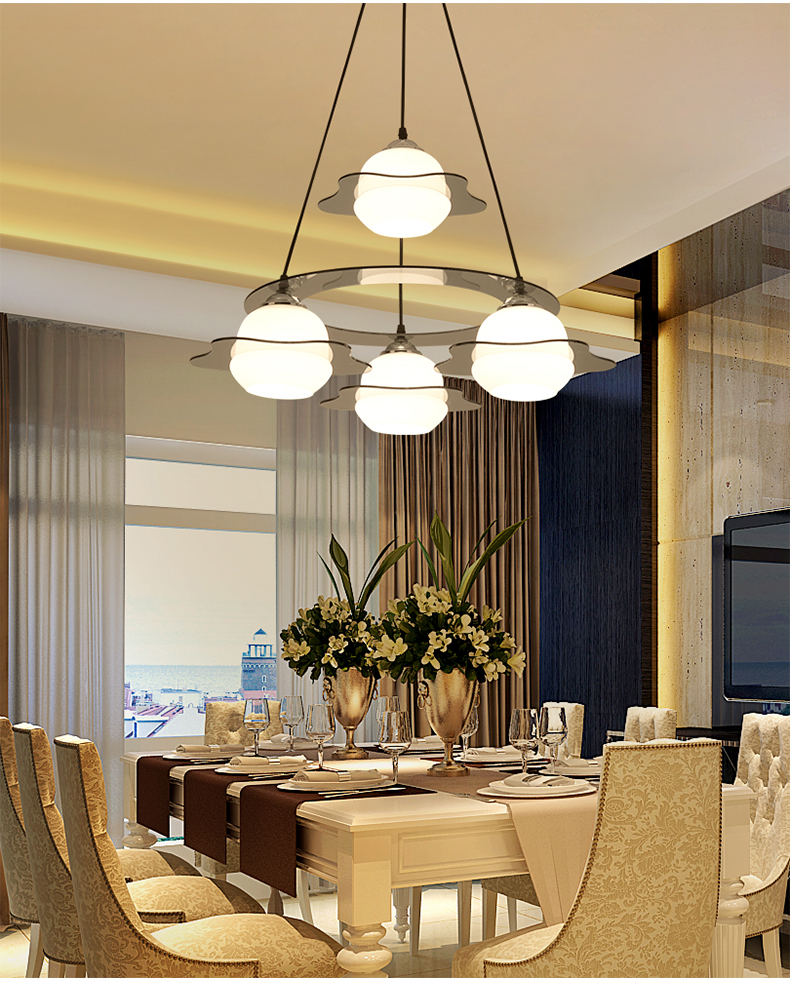 餐厅灯简约现代创意餐灯led玻璃灯罩四头饭厅灯书房灯吧台灯具
