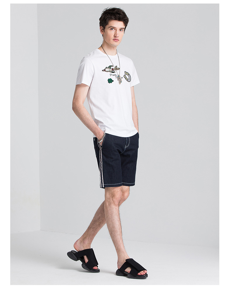 ellehomme短袖t恤男潮流2018夏季新款修身个性图案圆领纯棉t恤