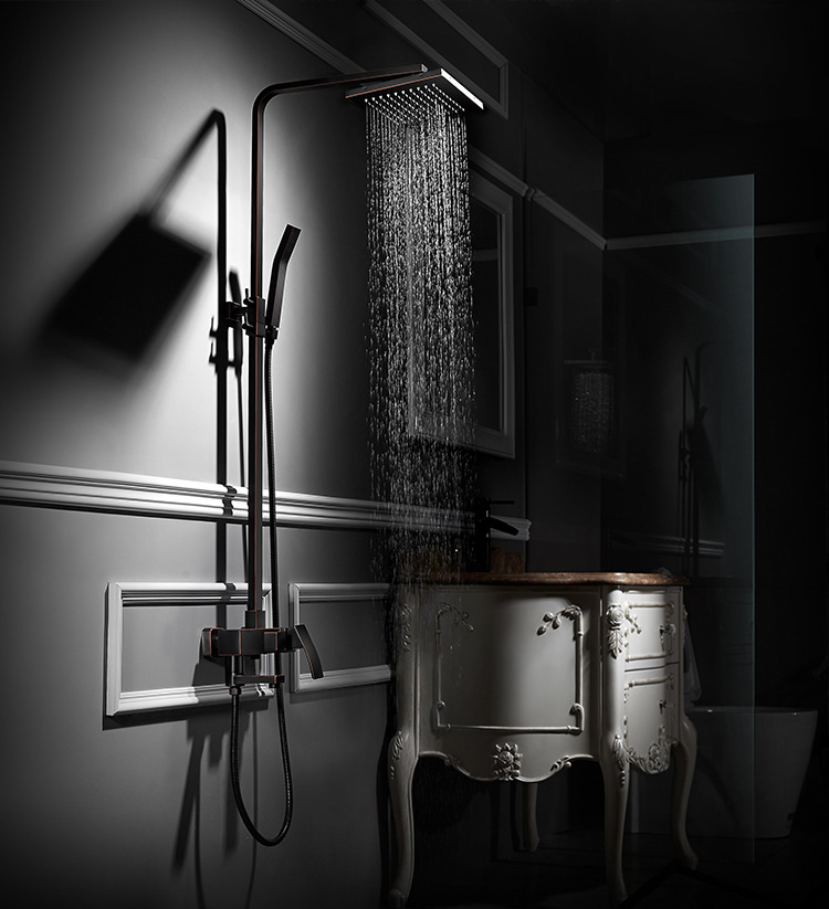 波迷娜(bomina)淋浴花洒hs-002 北欧全铜体四档黑色花洒套装方形哑光