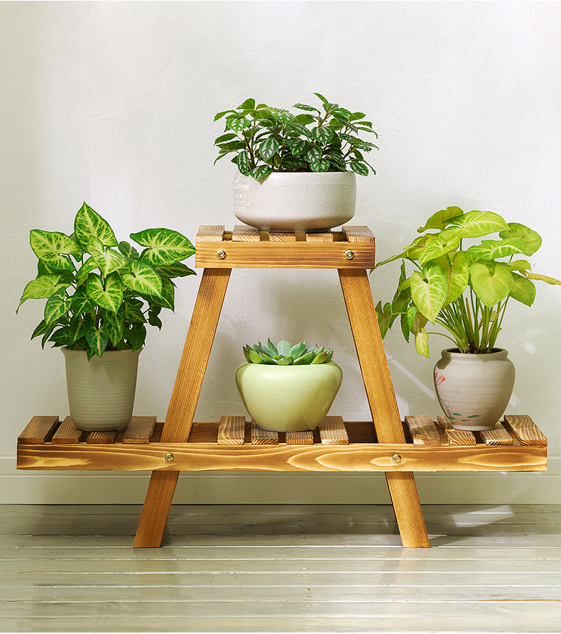 木马人实木花架落地式多层花架子阳台花盆架客厅室内木质花架花几