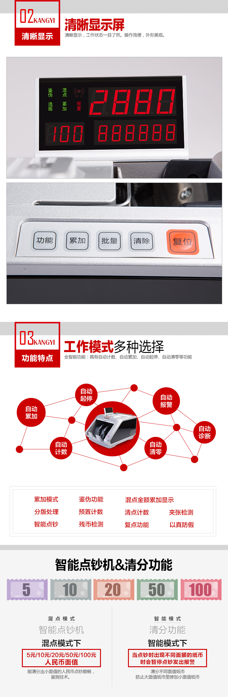 康艺(KANGYI)JBYD-HT-2880(B) 点验钞机验钞机 支持新版人民币黑灰色