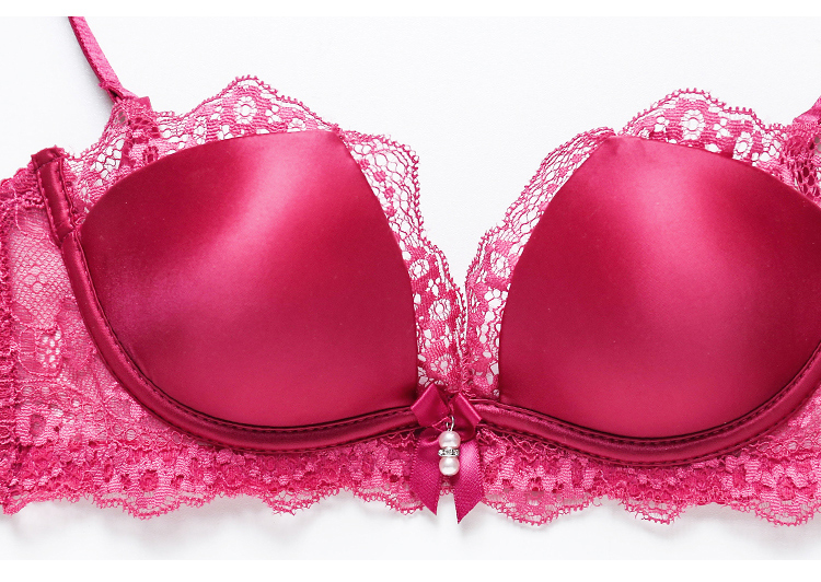 歌帕蕾丝半杯上托聚拢女士内衣套装小胸性感红色本命年文胸罩