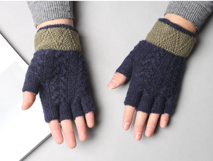 七斓手套 七斓男士半指手套 五指分指手袜毛线手套 秋冬保暖 半截漏指