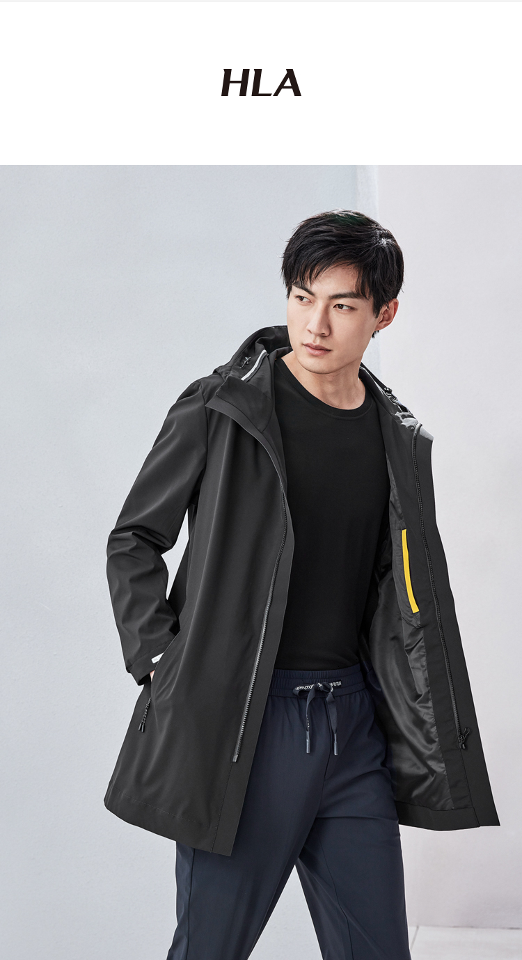 hla海澜之家防风带帽款风衣2019春季净色有型外套男hwfad1r001a
