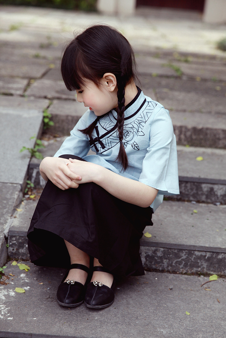 828新款亲子汉服17夏款女童宝宝复古两粒扣民国风学生