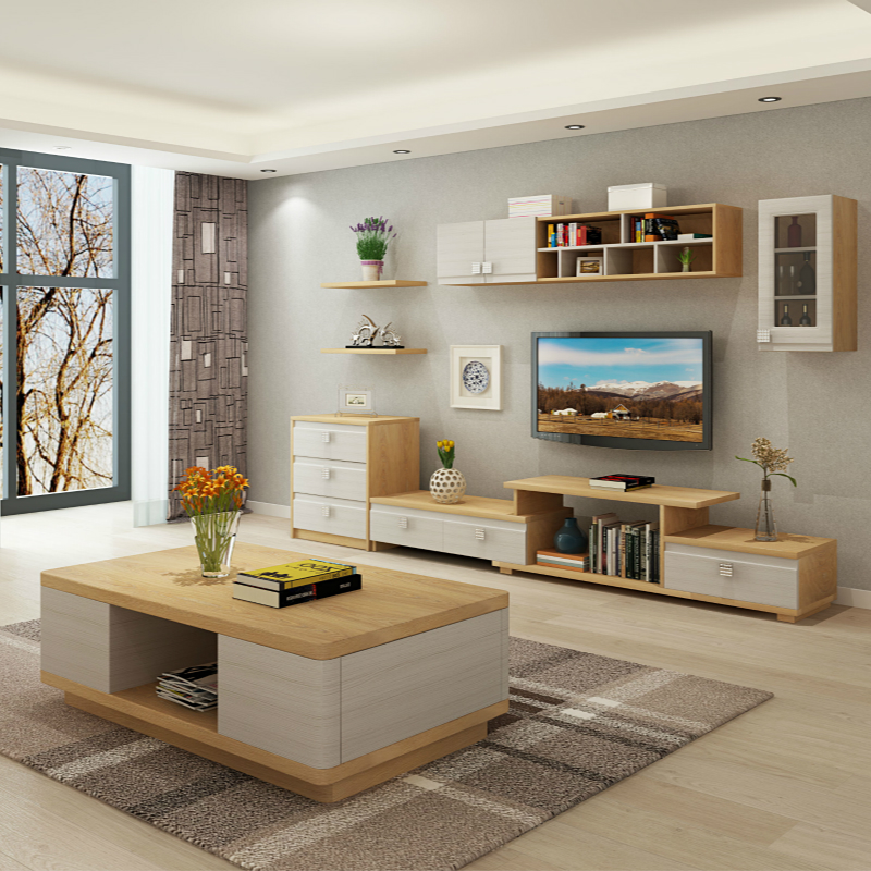 中式简约电视柜组合茶几背景墙柜伸缩客厅影视柜创意风格
