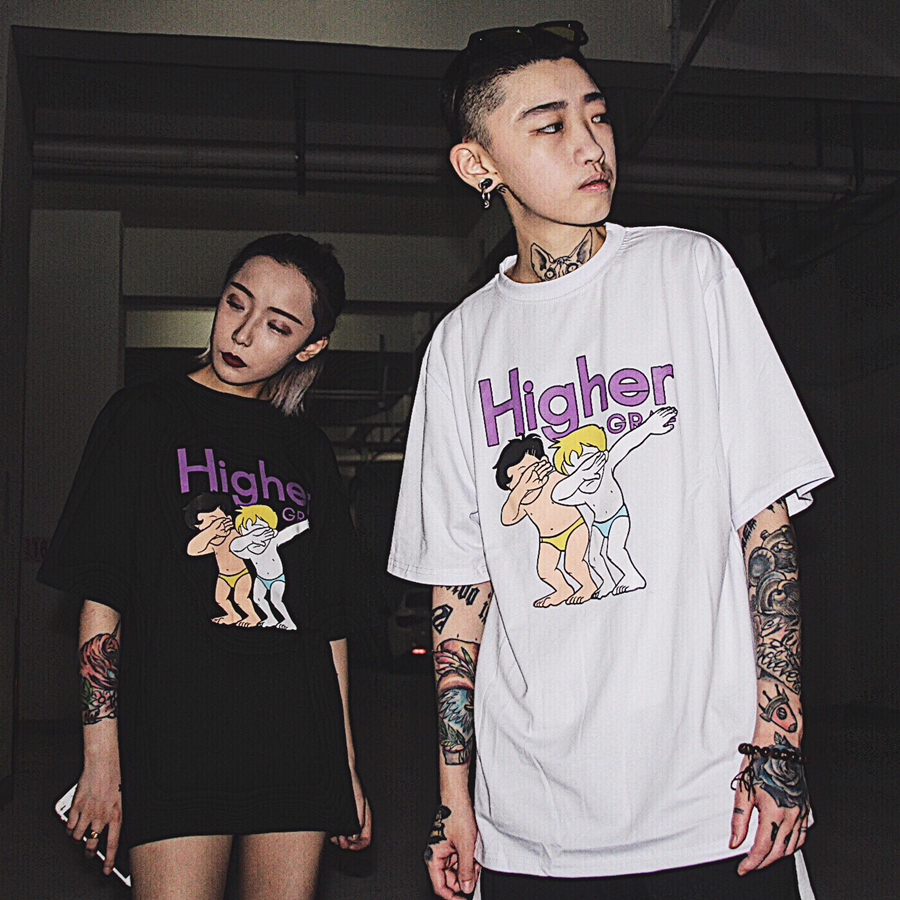 828新款韩国ins同款原宿bf恶搞卡通海尔兄弟印花情侣短袖t恤男女上衣