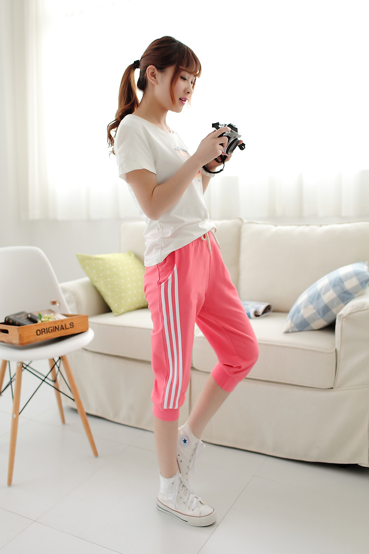 mtiny运动七分裤女夏薄款大码宽松小脚哈伦裤马裤棉中裤学生休闲短裤