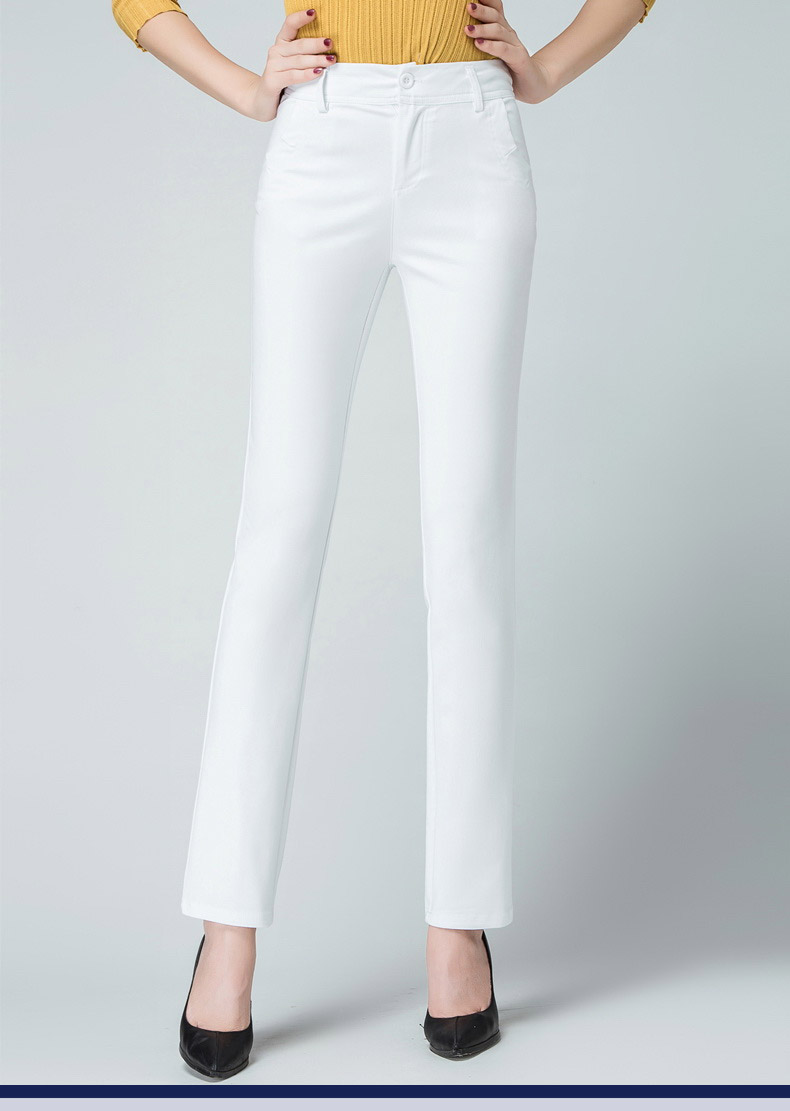 休闲裤女白色裤春秋女裤夏直筒长裤大码显瘦西裤中年腰弹力九分裤