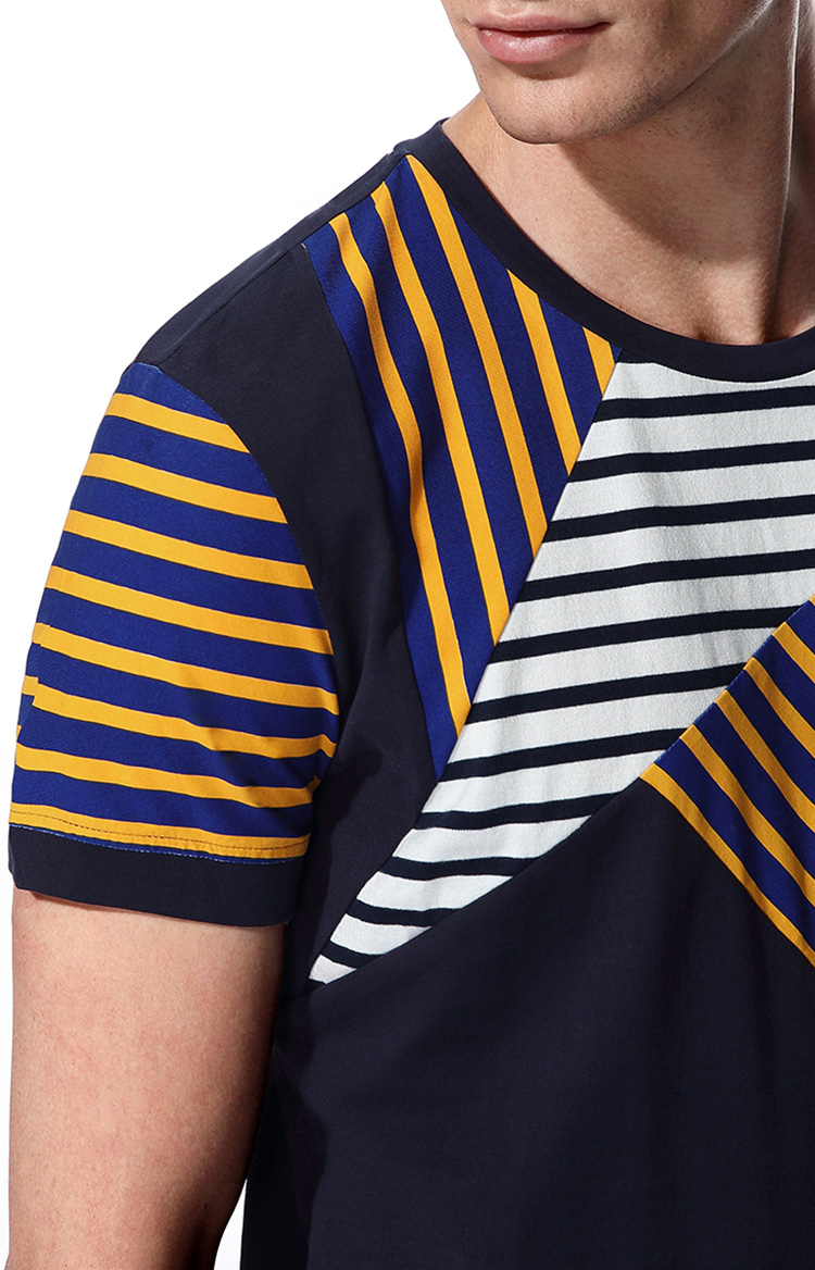 cabbeen男士t恤 #卡宾夏季短袖t恤 男士休闲修身纯棉撞色条纹新款t恤b