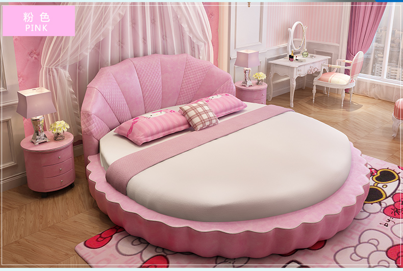 新品现代时尚圆床软体欧式真皮床婚床实木双人床公主圆床软床