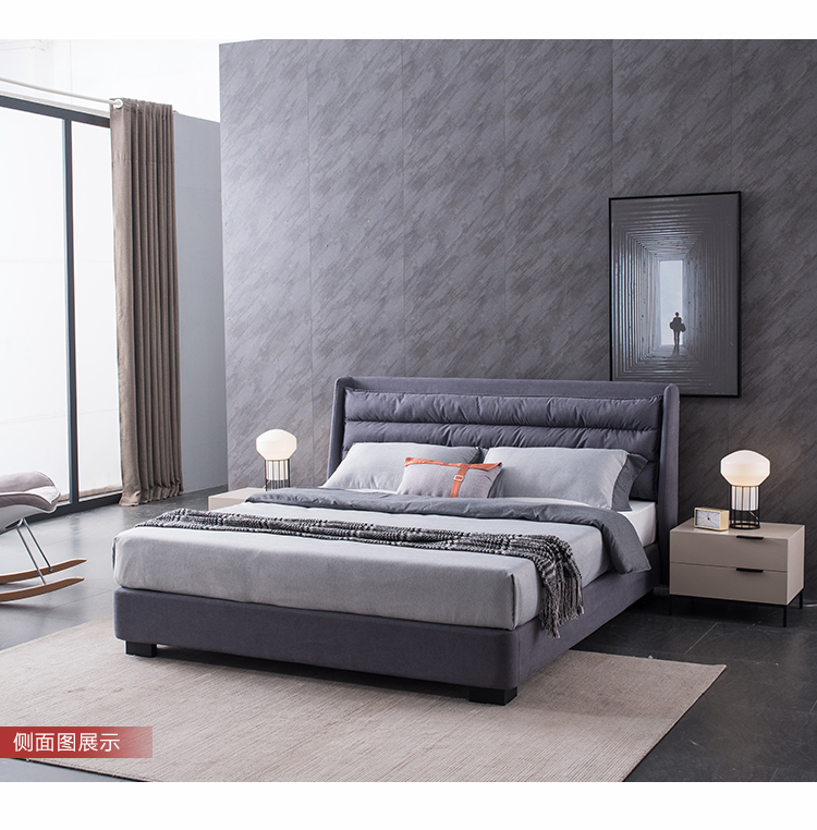 欧宝美布艺双人床北欧轻奢简美床可拆洗现代简约婚床卧室家具