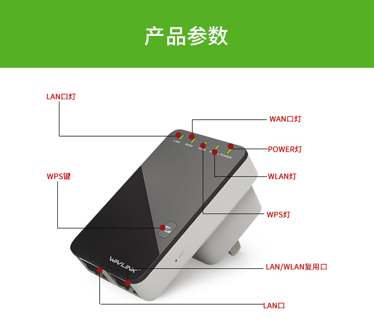 睿因 （wavlink）WL-WN523N2 300Mbps迷你型双网口无线路由器