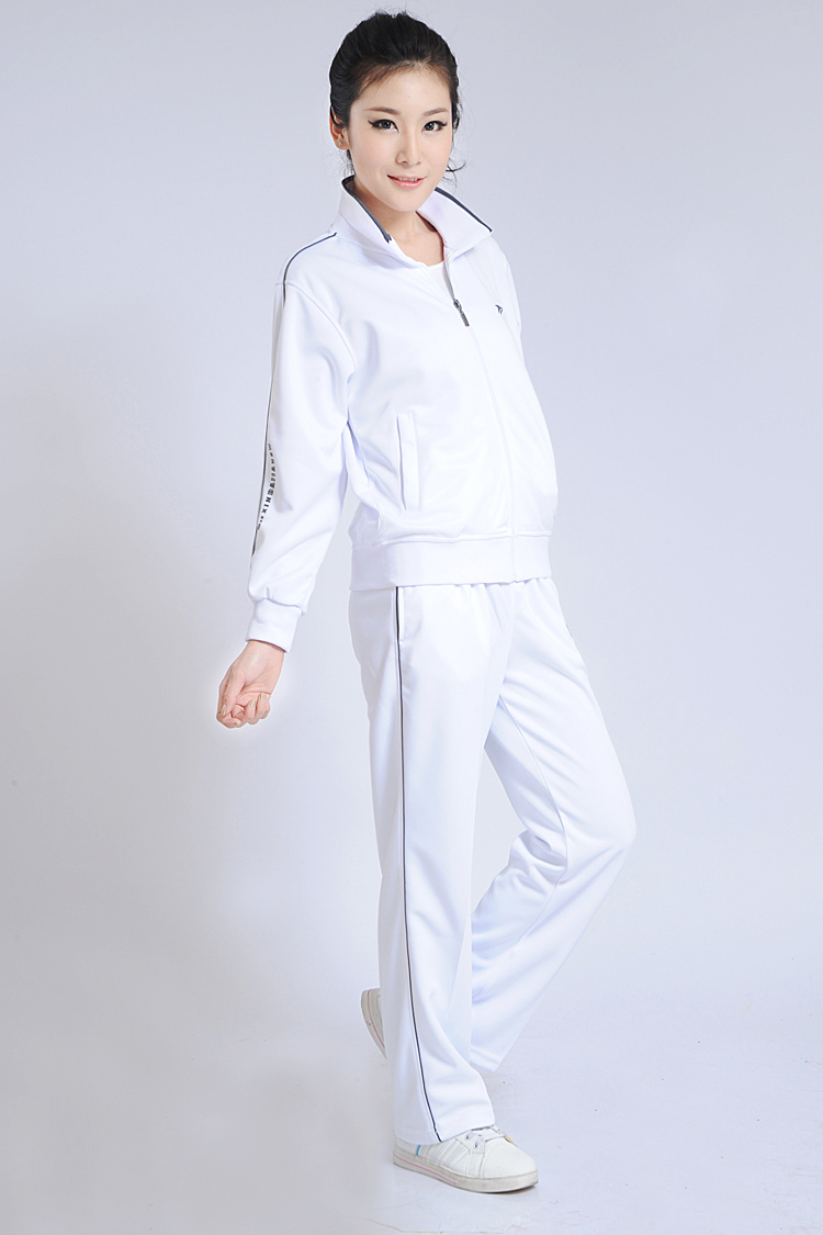 白色运动服套装男女春秋款南韩丝中老年服装