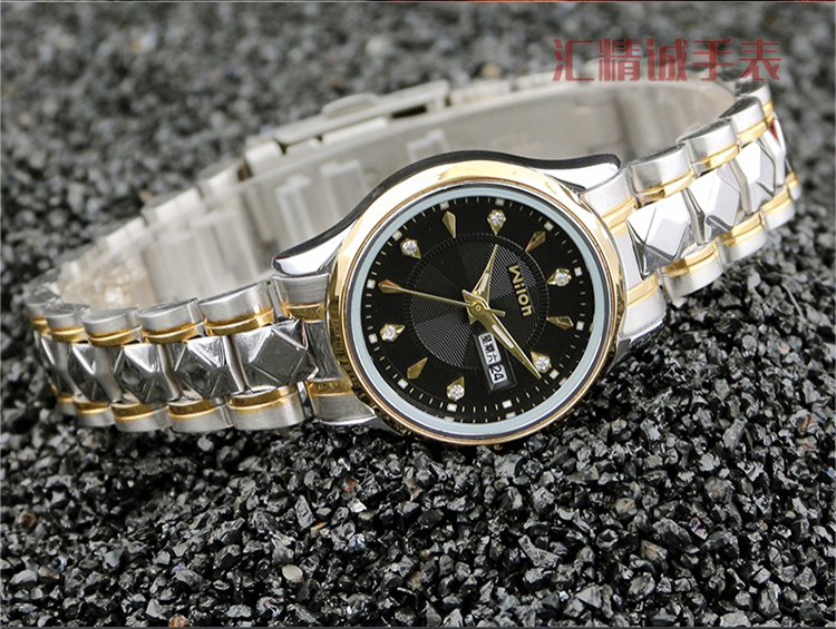 威龙chino wilon手表 经典双日历男表 石英表 男 休闲情侣表 时尚水钻