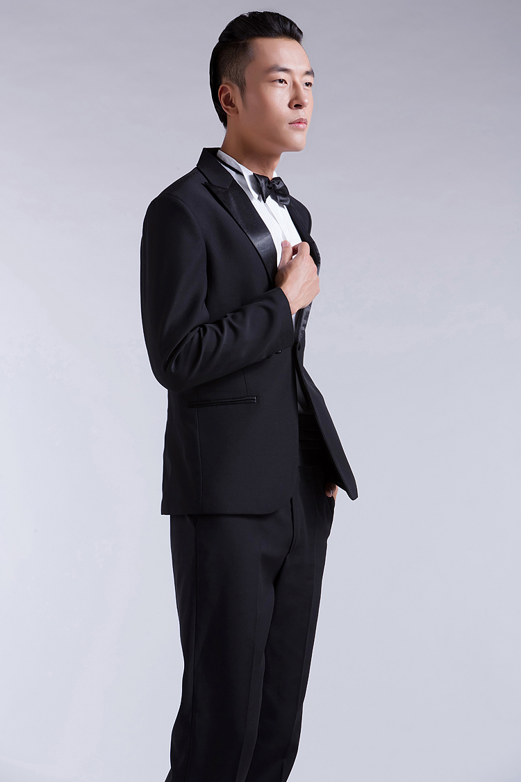newlake男士黑色结婚新郎伴郎西服套装主持人舞台演出服影楼拍照西装