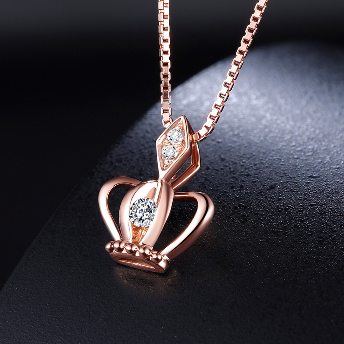 喜钻 皇冠18k金钻石吊坠 玫瑰色18k金