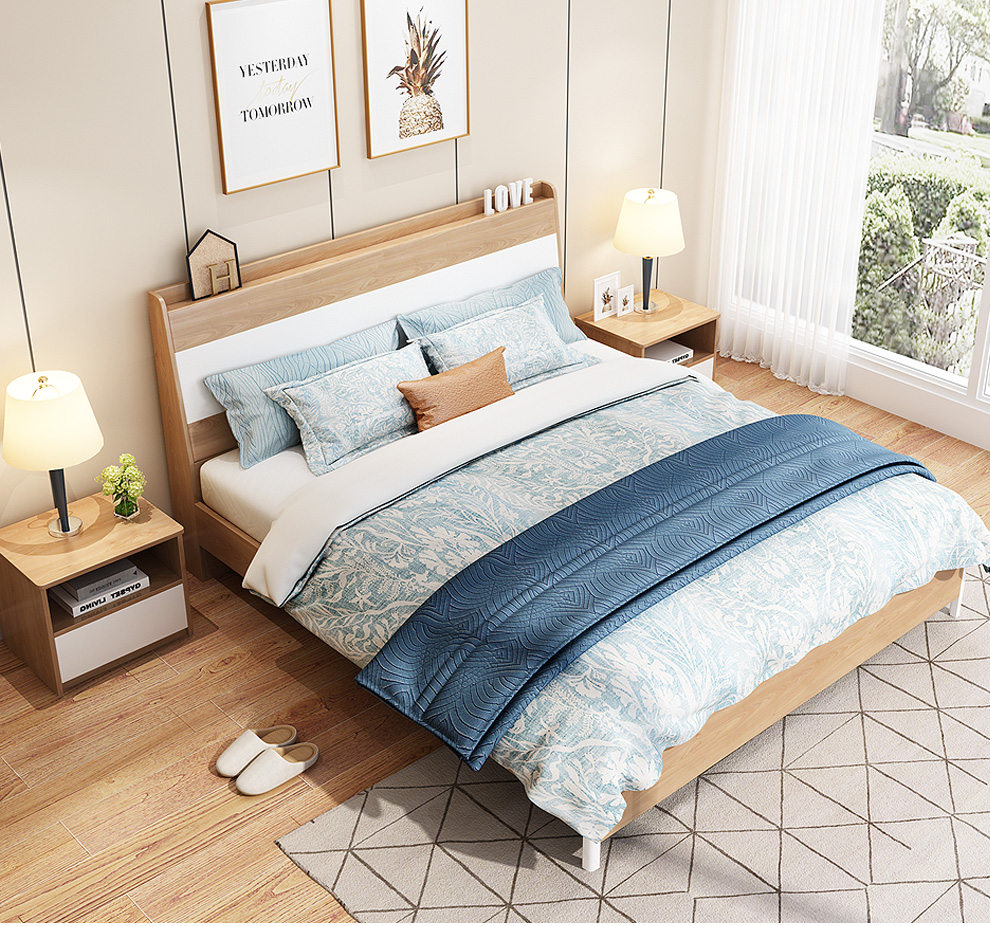 古宜g343卧室免漆板式床家具双人床1.5米1.8米北欧高箱床全套环保家具