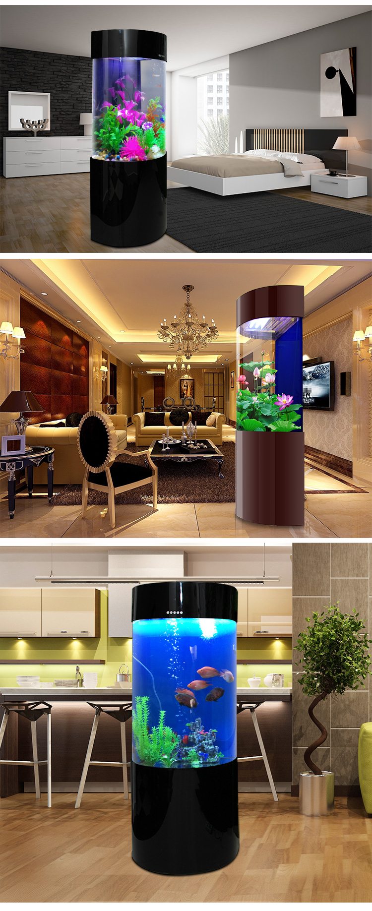 汉霸半圆柱形鱼缸生态中小型亚克力水族箱靠墙款鱼缸