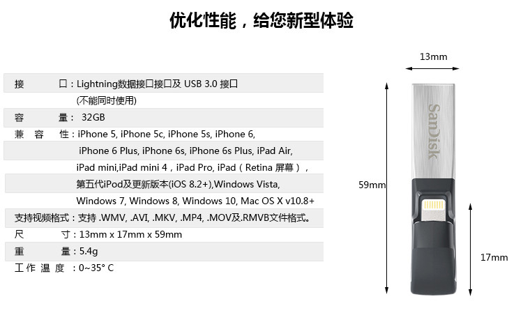 闪迪（SanDisk）iXpand V2欢欣i享64G 苹果手机 电脑双用U盘 USB3.0