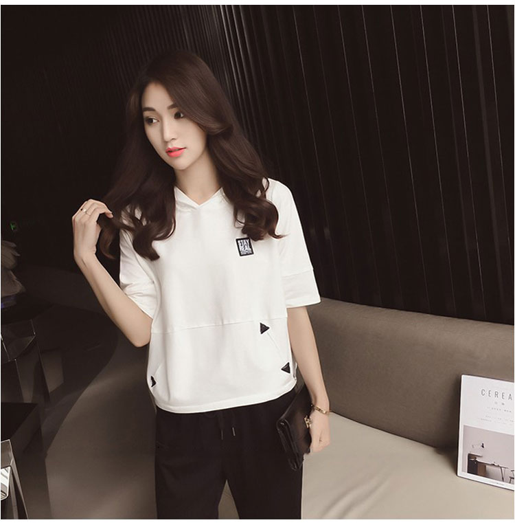 mtiny短袖薄款卫衣女新款连帽宽松韩版潮学生bf套头带帽白色短款夏