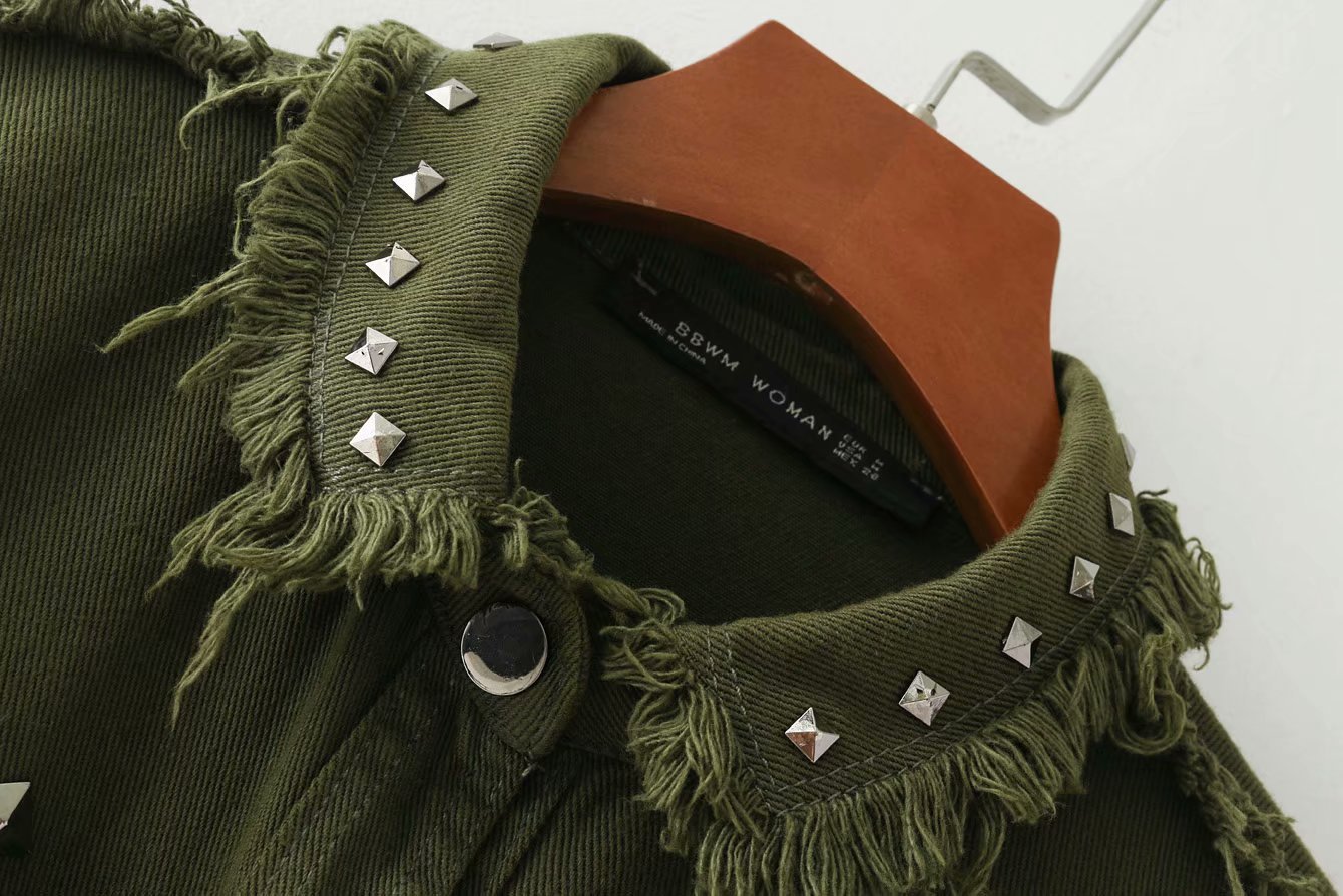 橙红年代胡蓉马思纯明星同款衣服短外套铆钉牛仔衣夹克女系带裤子