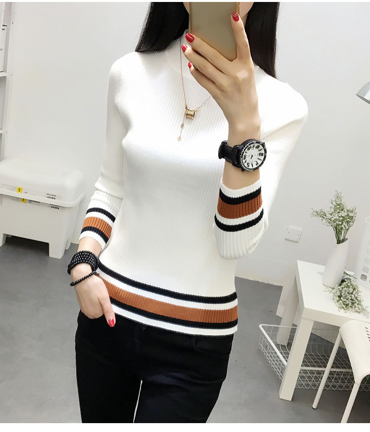 朵维思半高领白色毛衣女秋冬学生长袖保暖修身