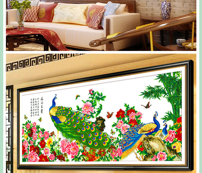 孔雀图十字绣线绣新款印花客厅花开富贵孔雀十字绣凤凰大幅25米