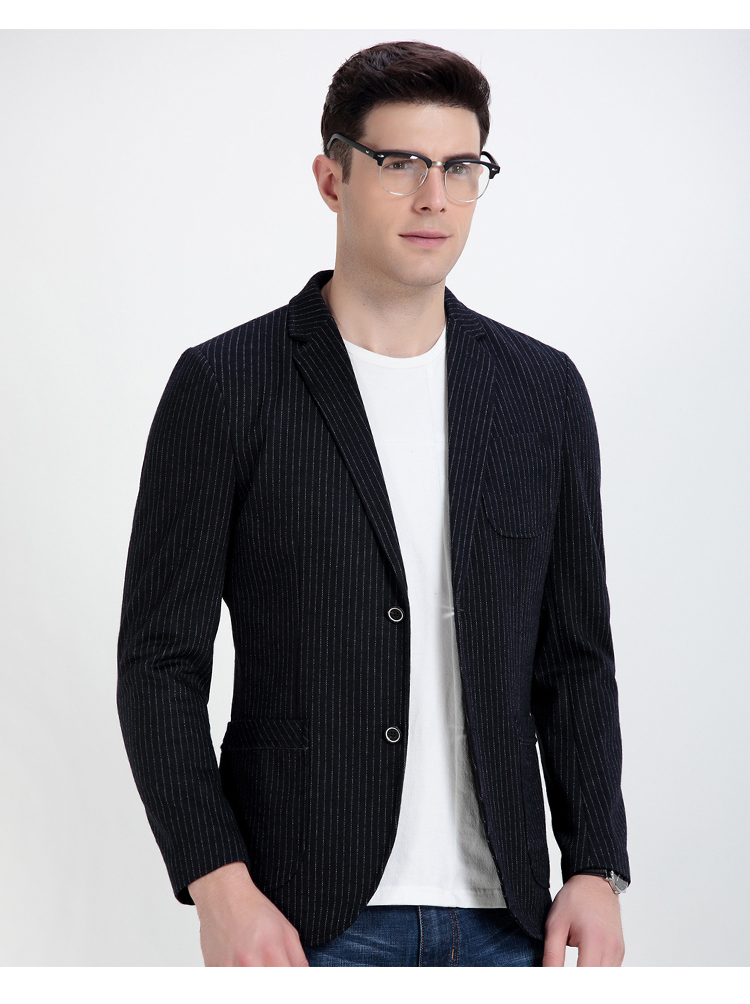 hodo红豆男装春秋季男士西服轻商务时尚条纹平驳领毛呢便西男