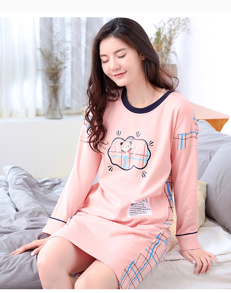 甜妹子女士睡衣卡通纯棉可爱睡裙条纹圆点睡衣女家居服套装