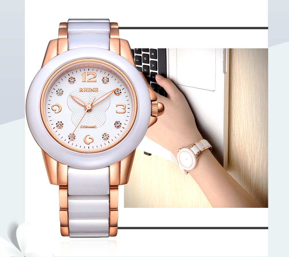 rhine莱茵手表时尚系列防水陶瓷石英女士手表时尚个性女表腕表89026l
