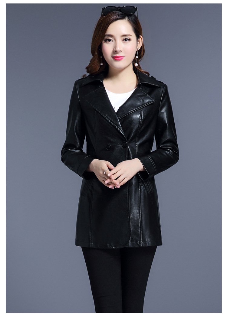 女装皮衣中长款春季皮大衣皮夹克风衣修身显瘦时尚皮外套