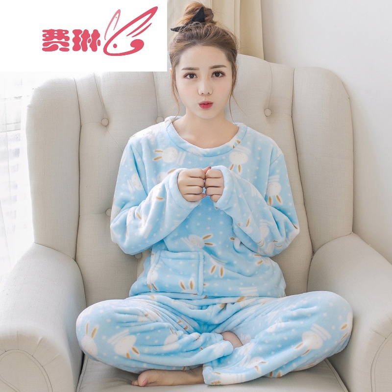 冬季珊瑚绒睡衣女春秋长袖韩版甜美可爱法兰绒
