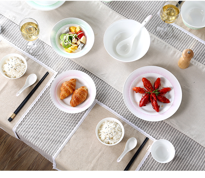 松发陶瓷28头套装雅风系列竹幽秘境绿餐具套装筷子勺子碗盘组合装ajc